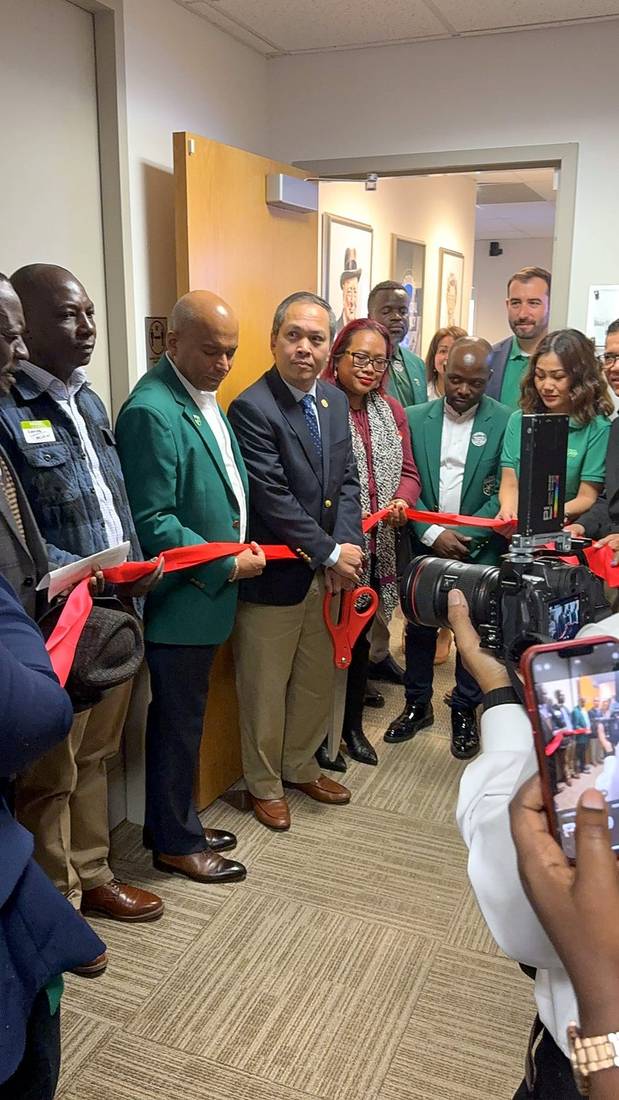Grand opening ribbon cutting with partners