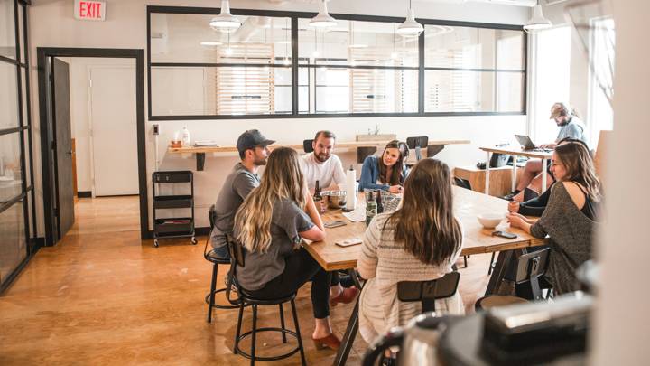 A team planning a new business together